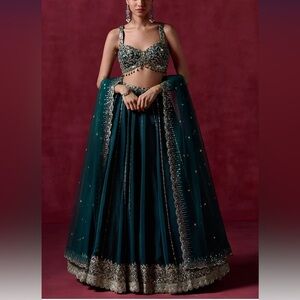 Lashkaraa Elegant Teal Green Embroidered Lehenga